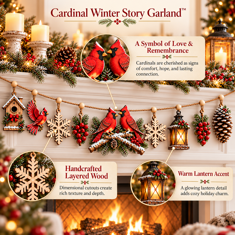 Red cardinal Christmas garland detail