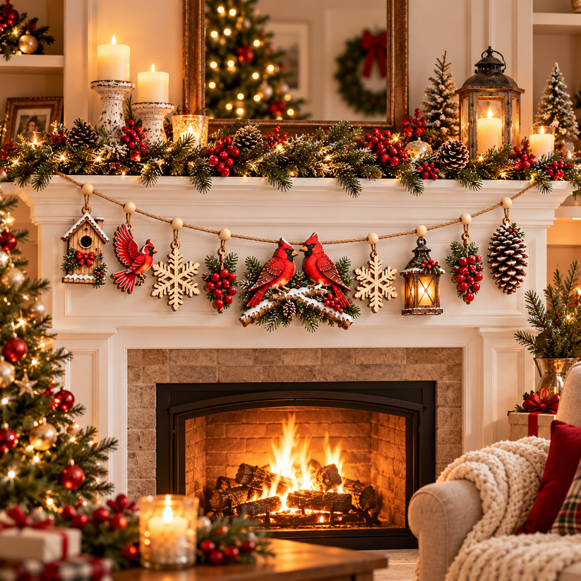 Cardinal Winter Story Garland displayed for Christmas